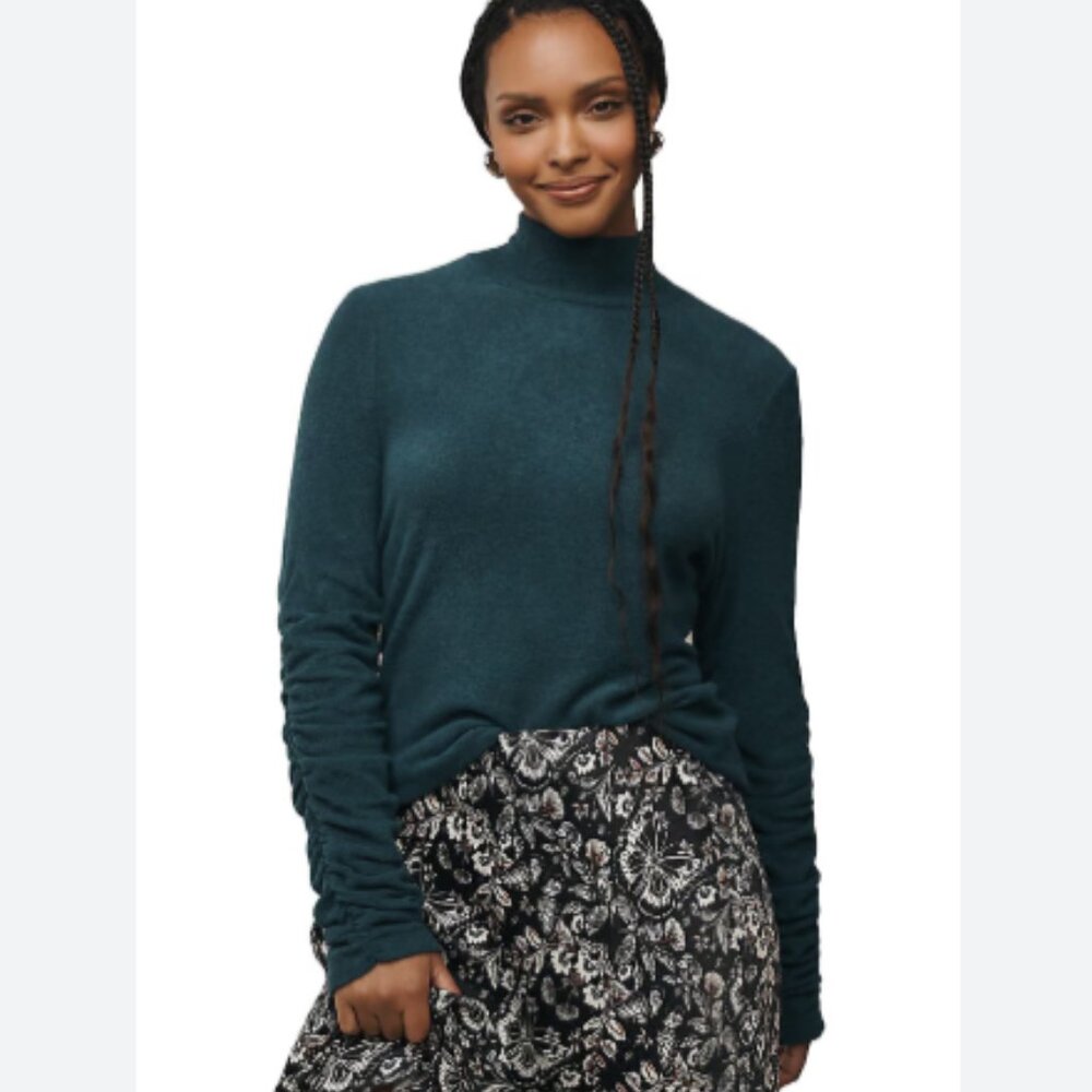 Brand New Beautiful By Anthropologie Ruched-Sleeve Turtleneck Top